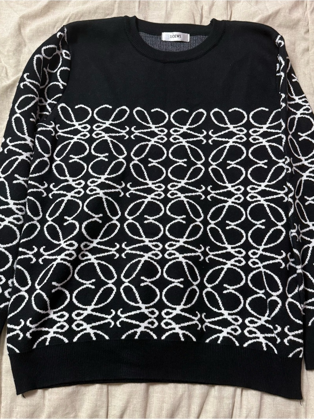 Loewe Black Crewneck Sweater with White Anagram Jacquard